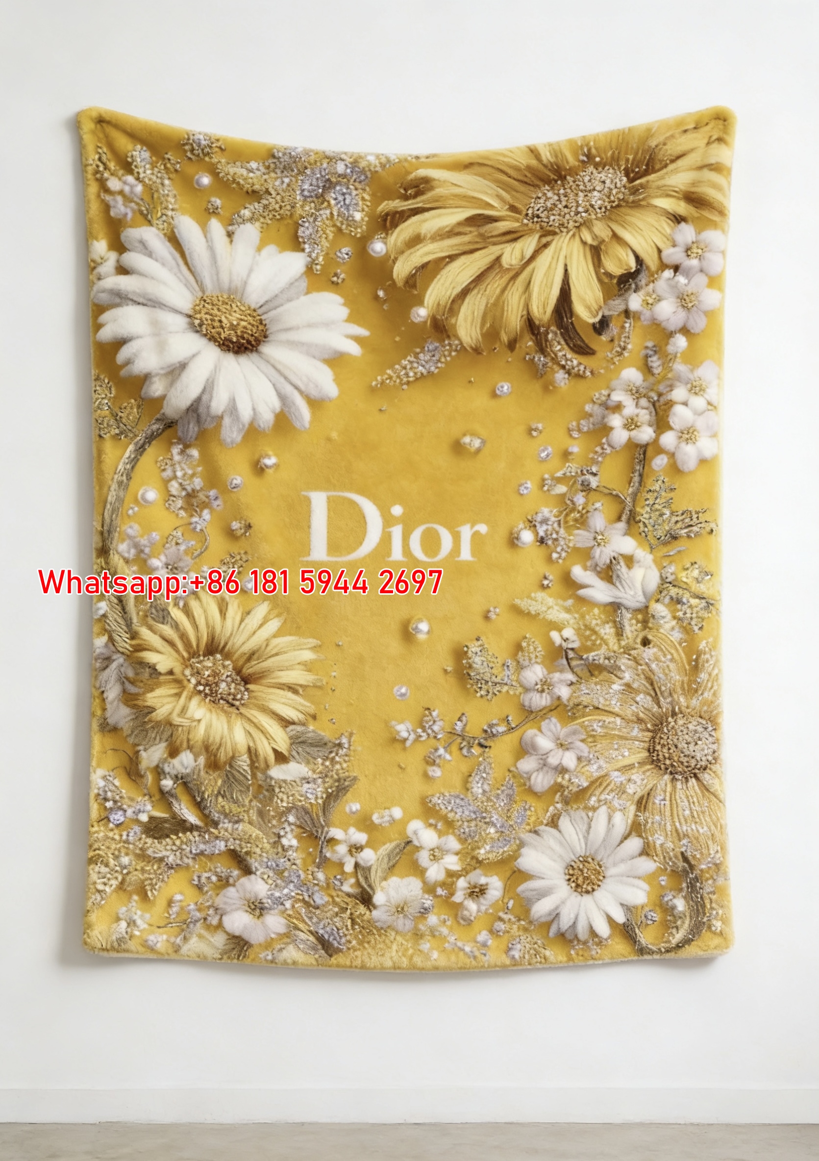 Dior Yellow Floral Flannel Sofa Throw Blanket D040
